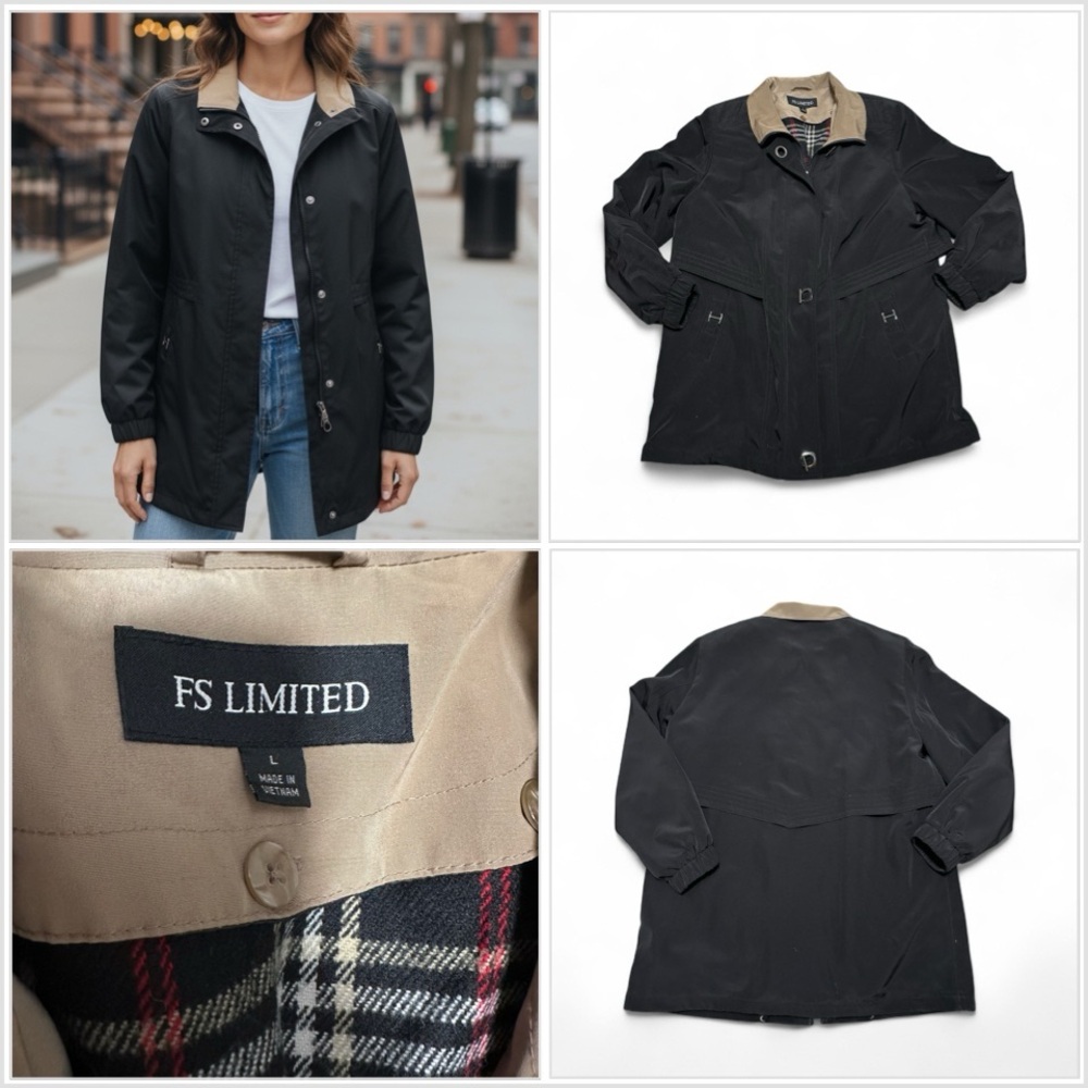 Women’s FS Limited Large 12 - 14 Parka Jacket Coat Black Plaid Lined Pockets - Picture 1 of 9